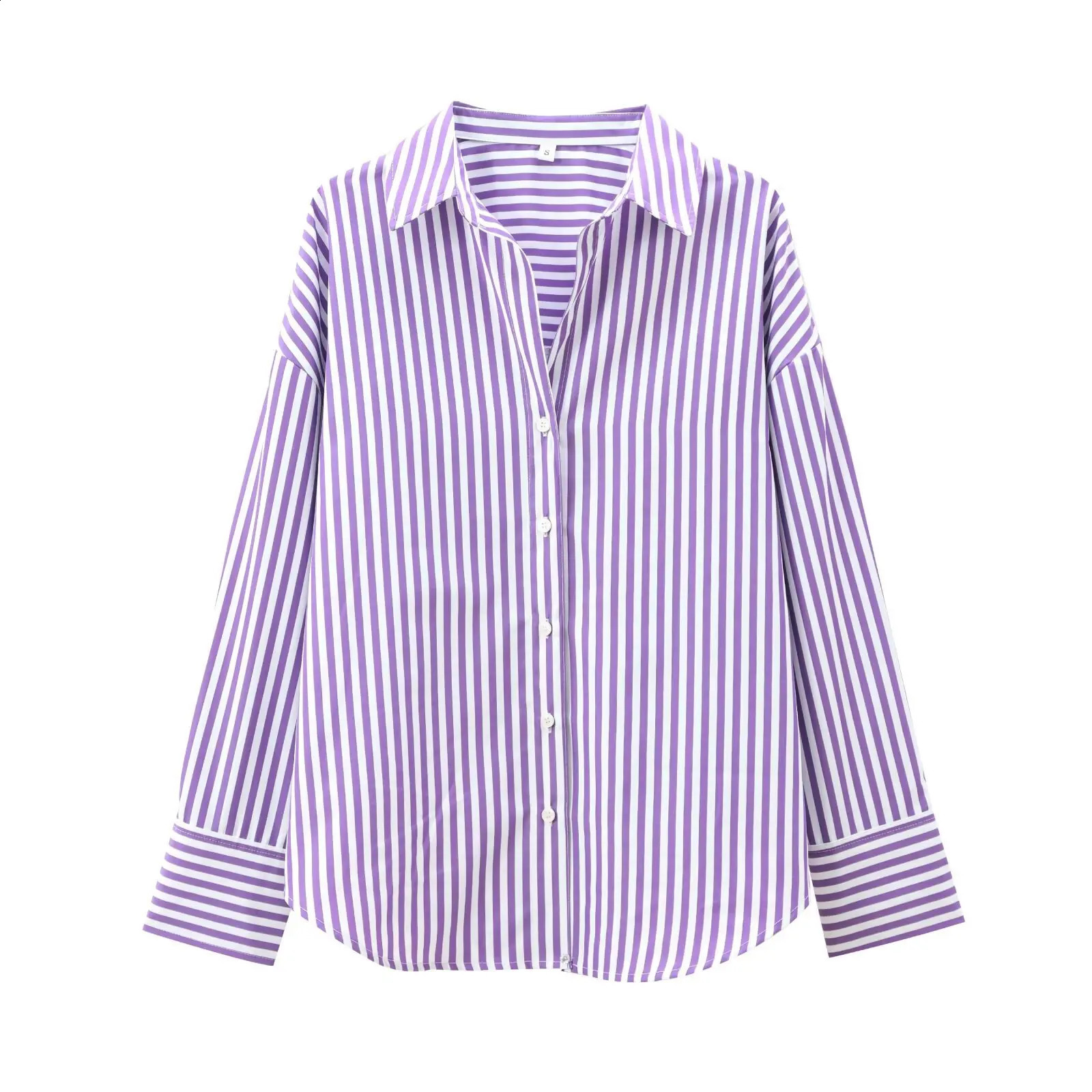 Womens Long Sleeve Button Down Shirts Striped Pattern Classic Collar Loose Fit Ideal for Versatile Styling 250411