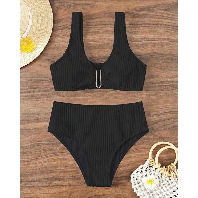 Clothing Sexy Solid Color High Waist Bikini Beach Split Swimsuit Women's Swimwear
