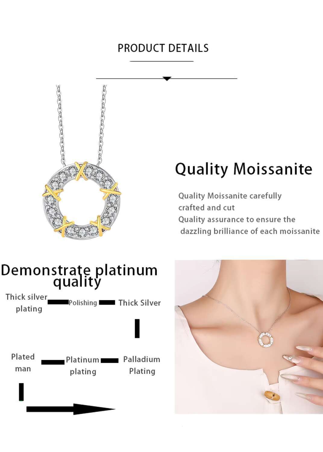 Trendy Design S925 Silver Cross X-shaped Two-color Row Moissanite Pendant With 18k Full Drill Moissanite Jewelry for Women