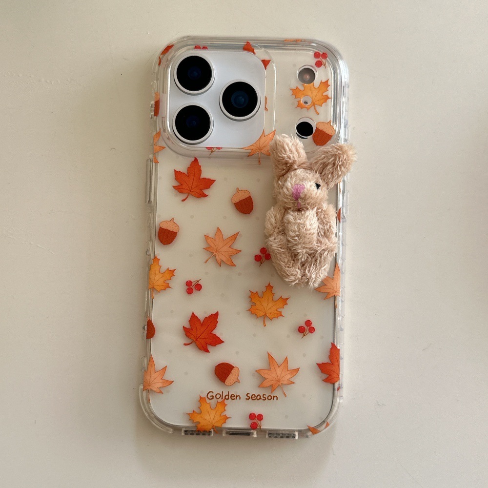 Maple Leaf Rabbit Phone Case Compatible with iPhone 17/16 Pro Personalized Transparent Protective Cover 15/14 Simple Anti-drop