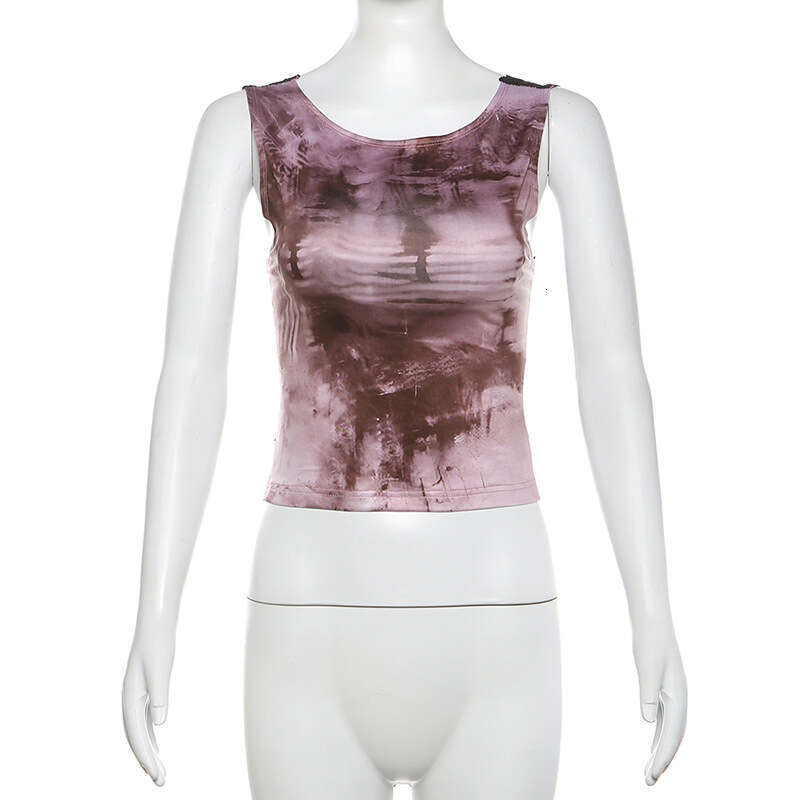 Women's Wear Summer New Women's Fashion Trend Sleeveless Patchwork Backless Printed Lace Short Top