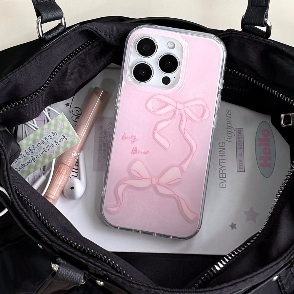 Pink Pearl Bowknot Phone Case Compatible with iPhone 17/16 Pro Max Personalized Protective Cover iPhone 15/14