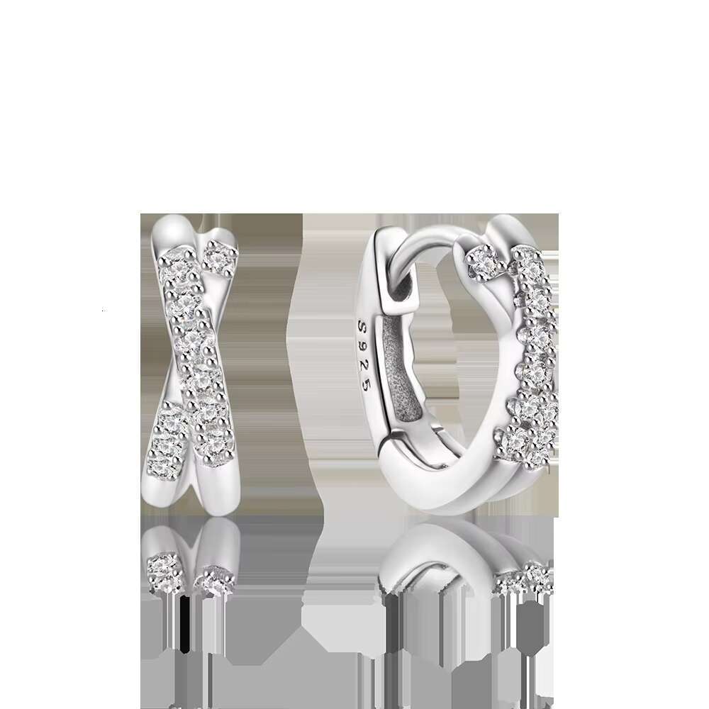 Fashion Jewelry Sterg Sier Double Layer Cross X Shaped Dia Zircon Gold Plated Hoop Earrings Women