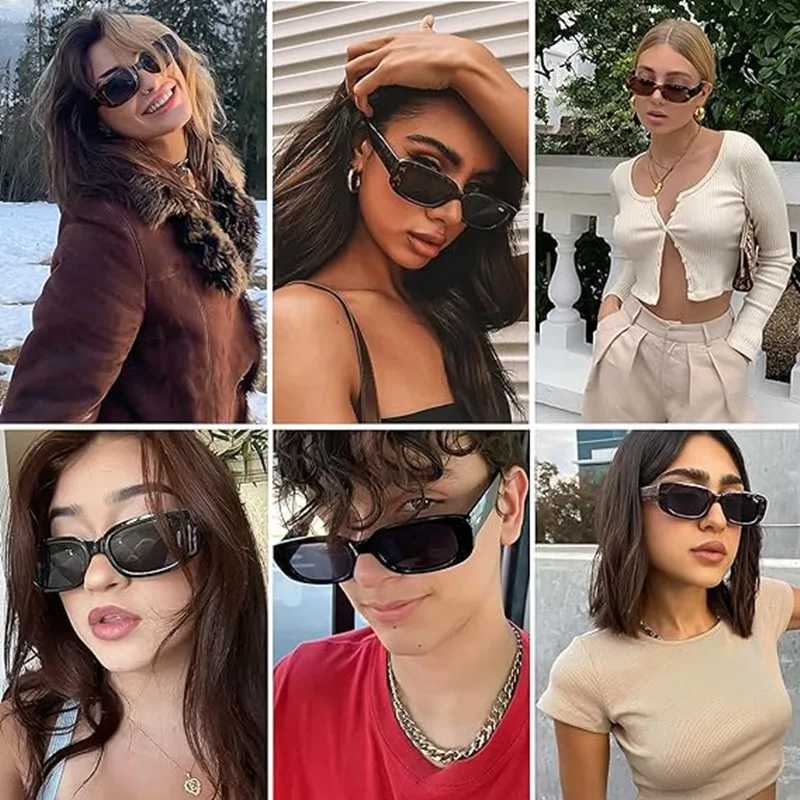 2Pcs/Set Rectangle Sunglasses for Women Retro Driving Glasses 90s Vintage Fashion Narrow Square Frame UV400 Protection Z250411