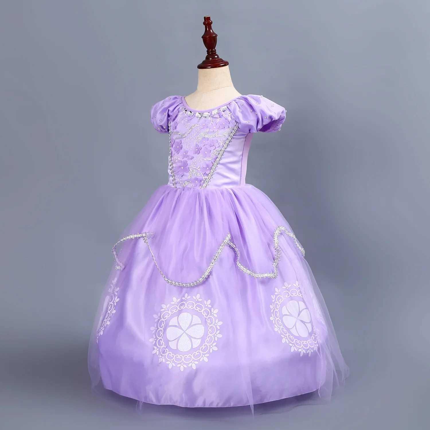 Disney Cartoon Sofia the first anime costume girl princess dress floral decal dance dress childrens carnival dress Sofia role-playing robeXJ250411