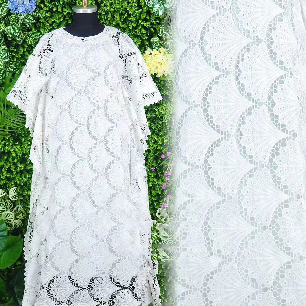 MAMADA L7621 African Womens Clothing Dashiki Abaya Fashion White Lace Fabric Long SkirtInterior Heavy Duty Free Size 250411