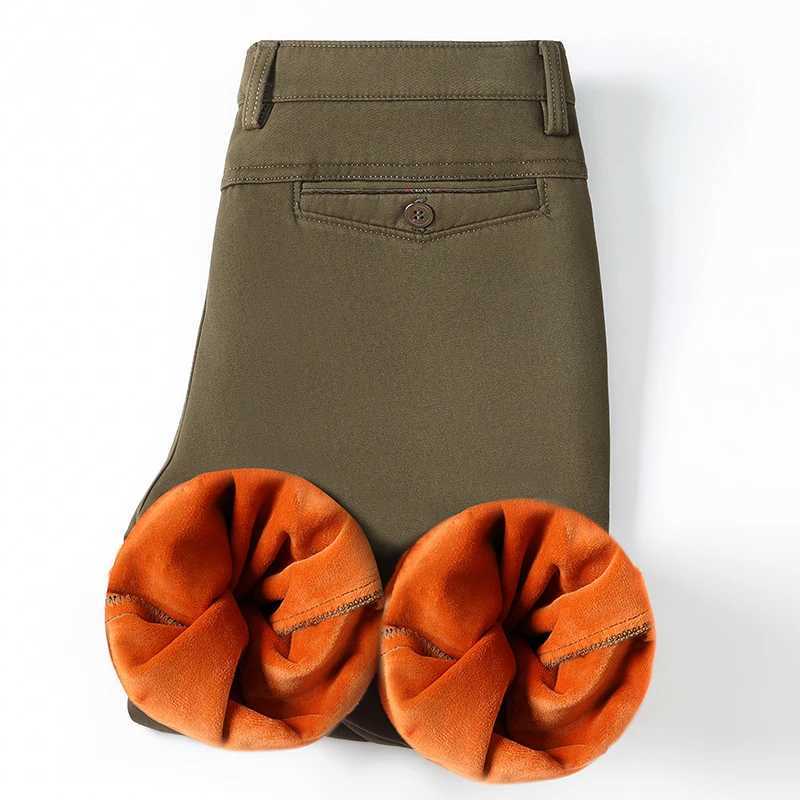 Mens winter wool Trousers cotton business casual pants thick warm formal dress pants khaki black loose straight pants W250411