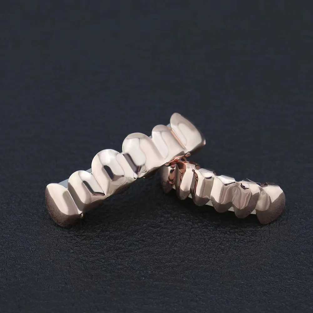 18K Hip Hop Smooth Rose Gold Teeth Gun Black Smooth Teeth Decoration Hip Hop Pop Jewelry W250412
