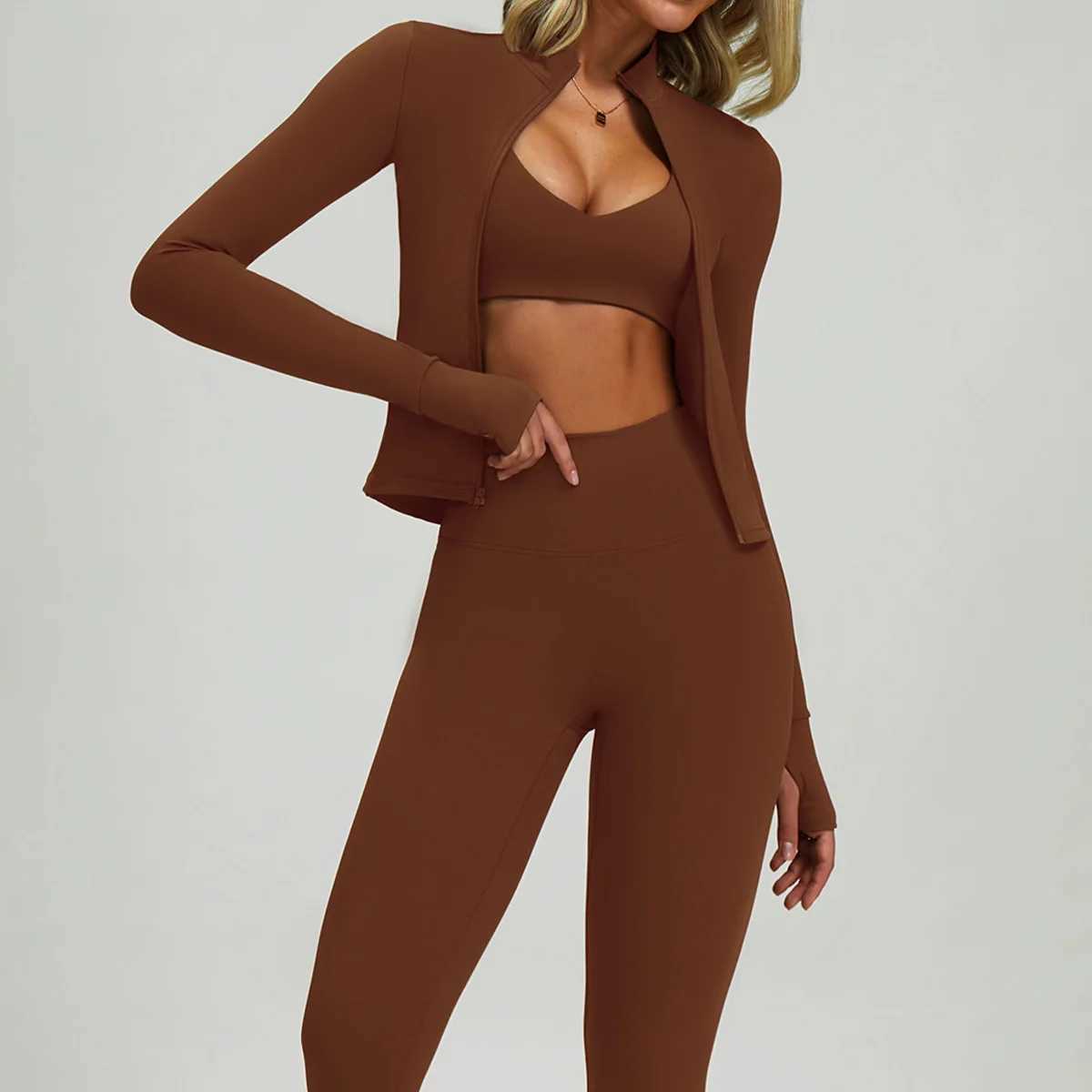 New Sportswear SeamLEss Yoga Set Gym Clothes Sportswear Long sLEeved Women FitnESS Set Tracksuits Sports Bra Gym LEggings J251112