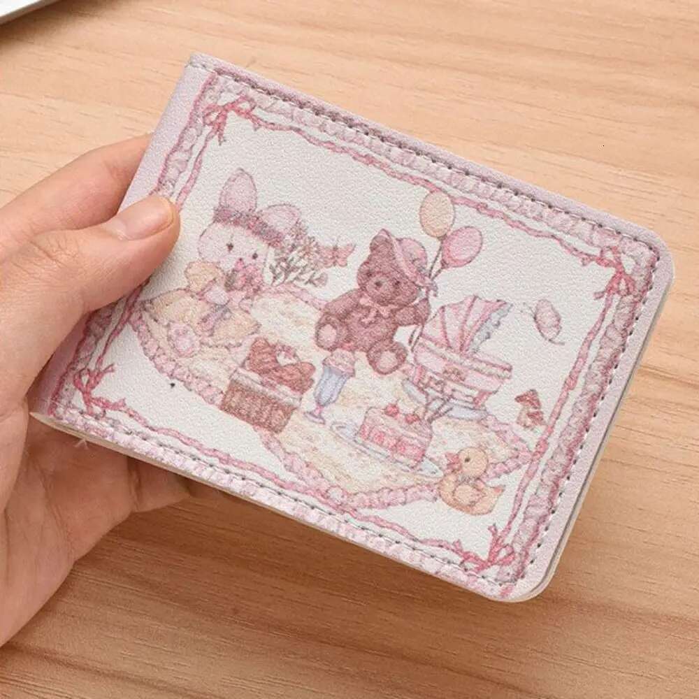 Cute Rabbit Bear Print Holder Short Wallet for Women RFID Bank Card Driver's License Case Stylish PU Coin Purse Cardholder ddmythur