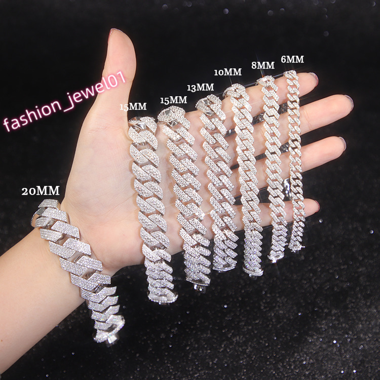 HOT Sale 6mm-20mm Wide S925 Sterling Silver Cuban Link Chain VVS Moissanite Diamond Chain Cuban Bracelet With GRA Certificate