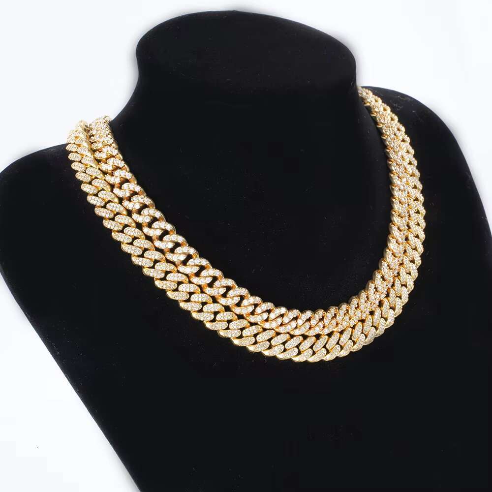 12mm 18k Gold Cuban Chain Baguette Hip Hop Jewelry Necklace Wholesale