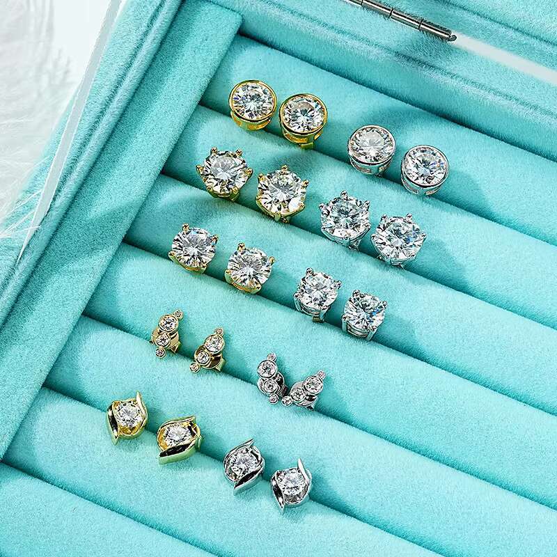 Moissanite 0.5CT 1CT 2CT 3CT Gold Plated 925 Sterling Silver Vvs Moissanite Stud Earrings With Gra Certificate