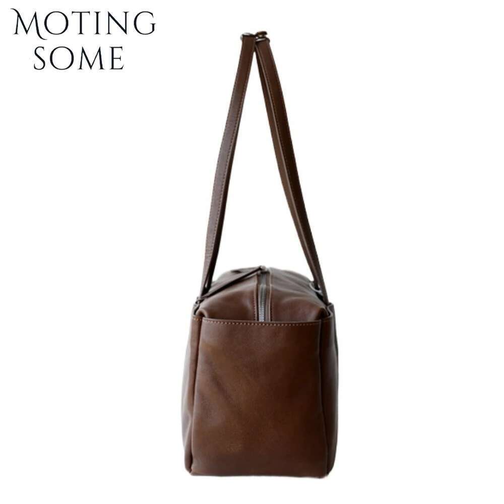 Motingsome Retro Cowhide Shoulder Bag Woman Large Capacity Daily Bags Vegetable Tanned Leather Satchel Boston Purses 2025