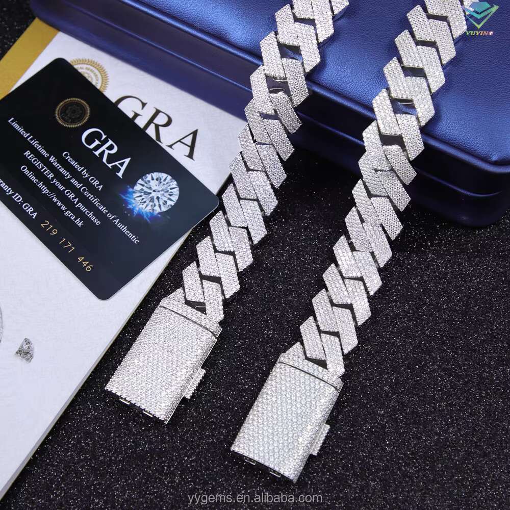 Ready to Ship Heavy Silver 20MM 4rows Necklace18k Gold Plated Necklace VVS Moissanite Diamond Cuban Link Chain