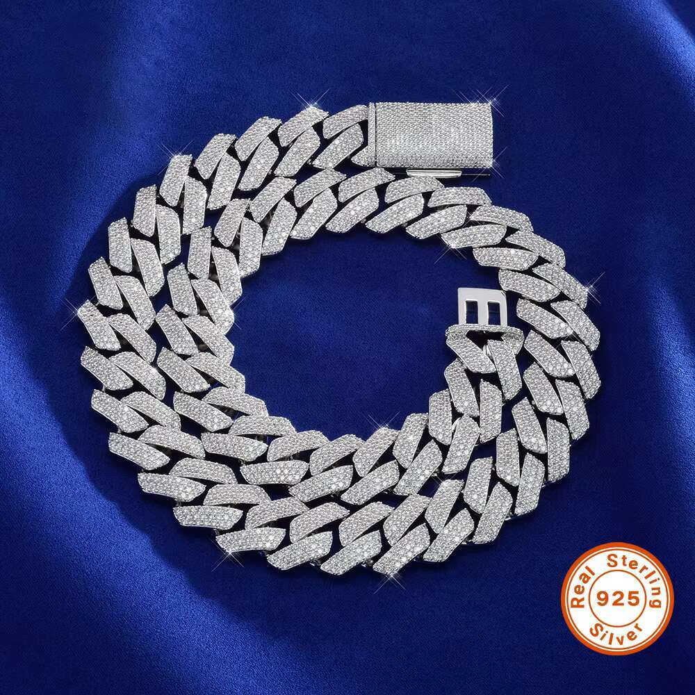 S925 Silver Moissanite Cuban Hip Hop 20mm Necklace and Bracelet