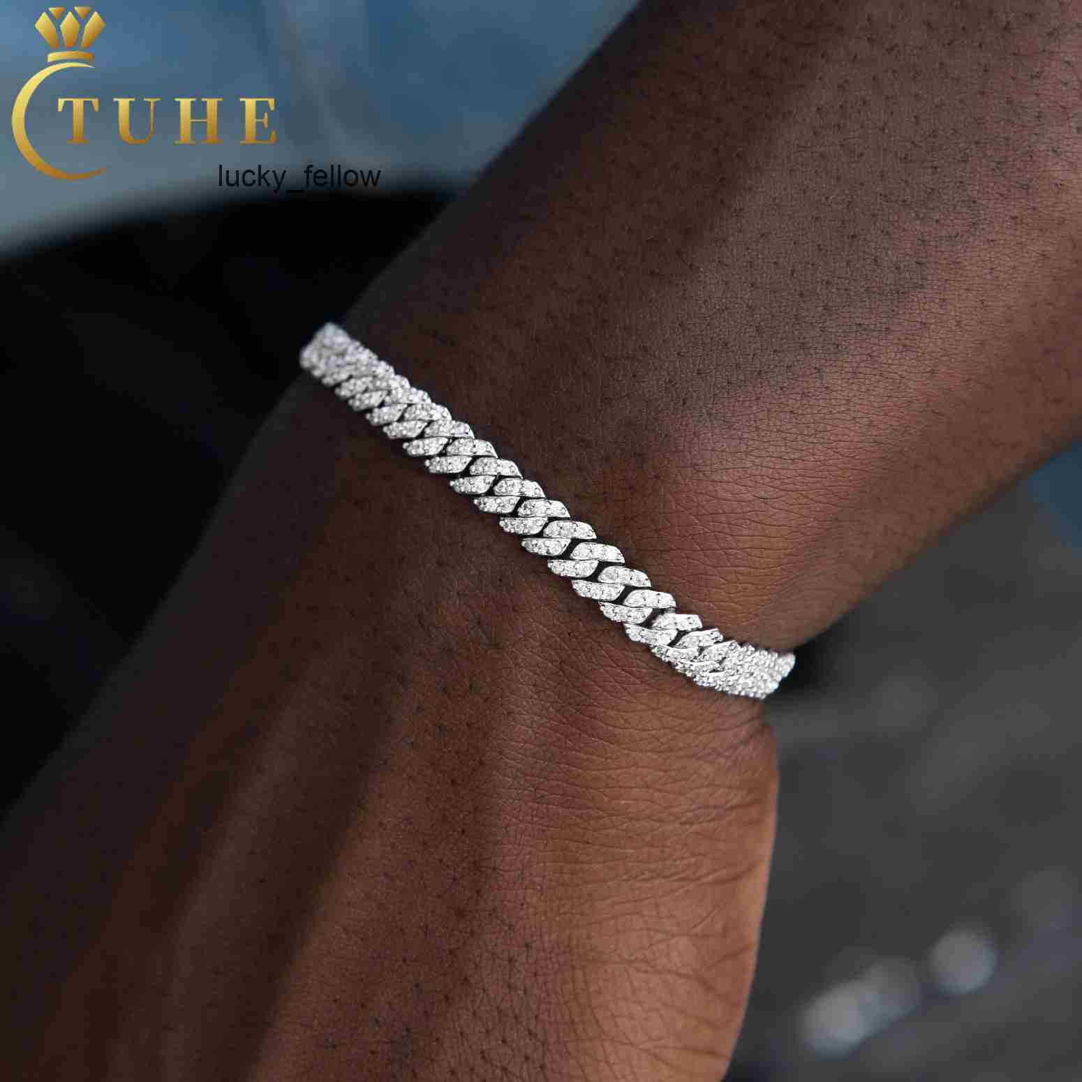 6mm White Gold 925 Sterling Silver VVS Moissanite Diamond Cuban Link Chain Bracelet Iced Out Mossanite Jewelry for Men Women
