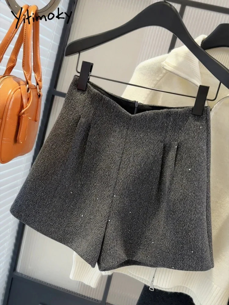 Casual Shorts for Women Fashion Vintage Streetwear Shorts Solid Slim Zipper Sequins High Waist 2025 Spring Summer Shorts 250411