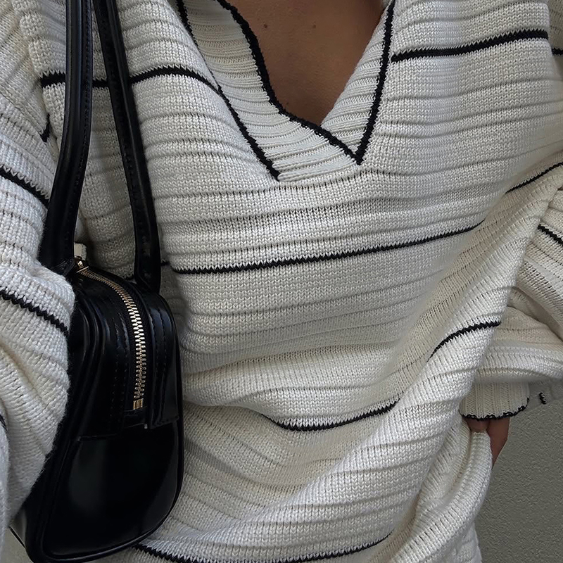 Fall outfits women modest women's color clashing striped casual sweater comfortable temperament street loose set fashionable and versatile street