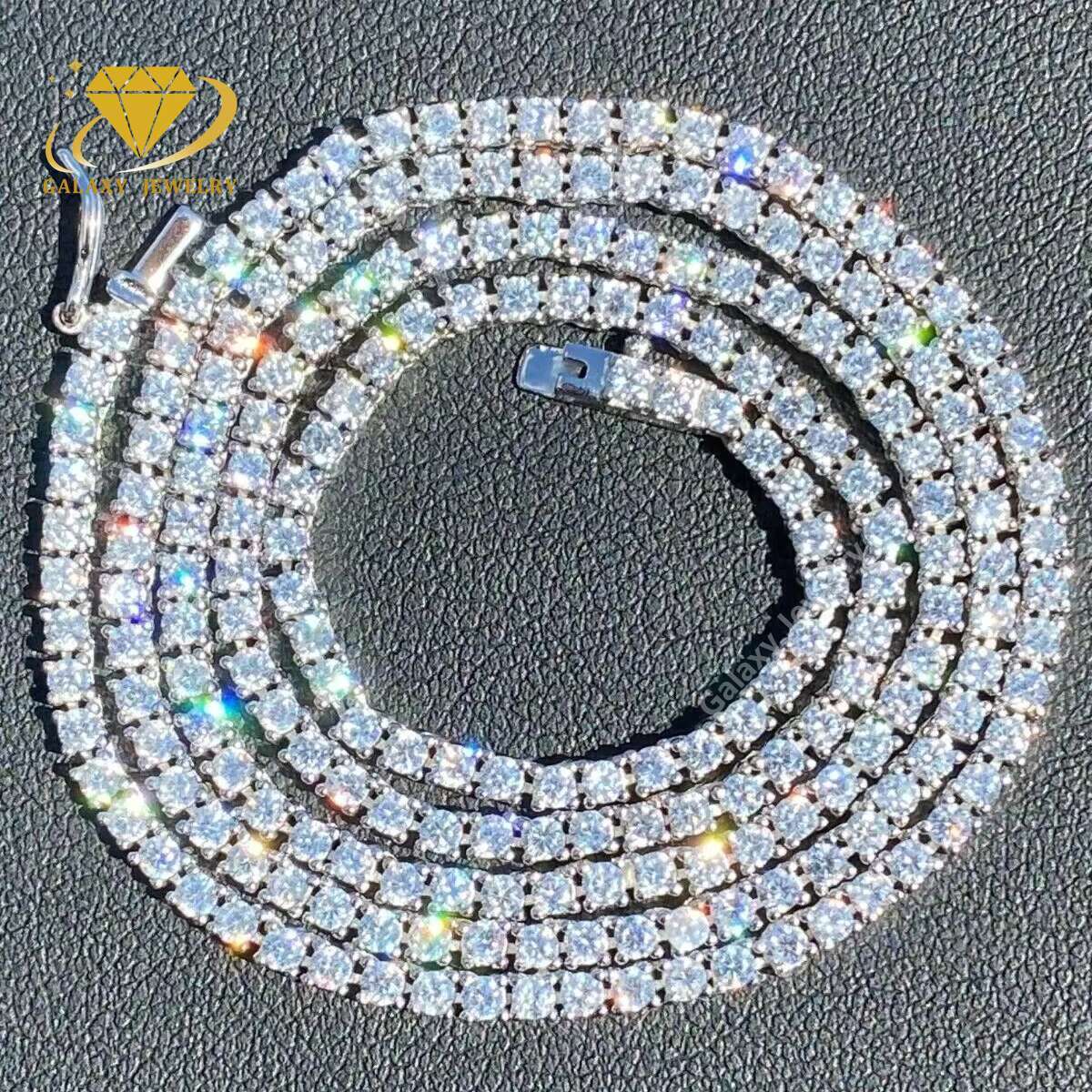 Iced Out Bling Tennis Chain Small Cluster Necklace 2mm Moissanite Diamond Collar Chains 925 Silver Hiphop Cuban Men Woman