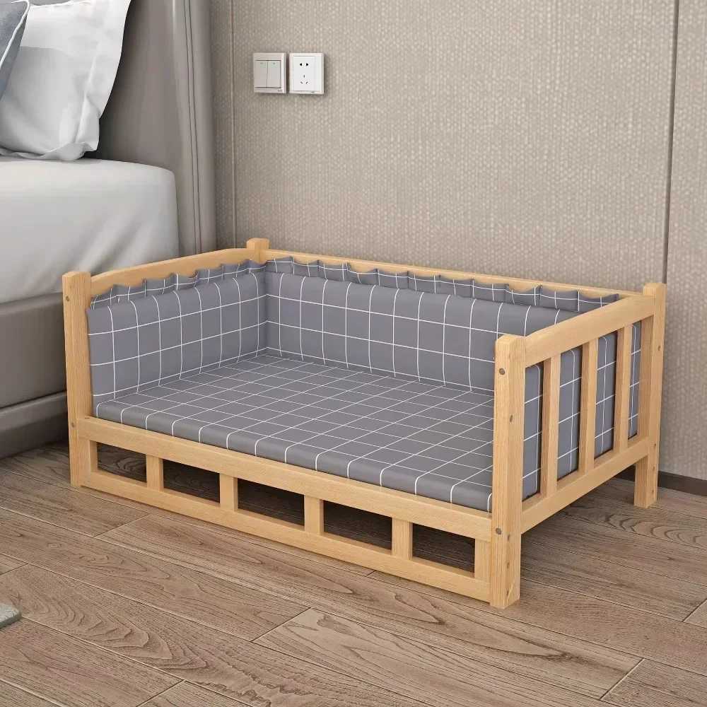 Solid wood dog house dog bed smooth polished teddy dog house golden retriever detachable pet bed solid wood cat bed X250412