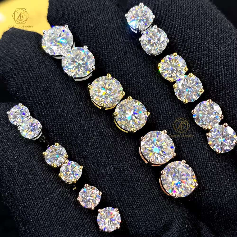 Wholesale Price 925 Silver 18K Gold Plated 5mm 6.5mm 8mm Diamond Moissanite Screw Stud Earrings for Women With GRA Certificate