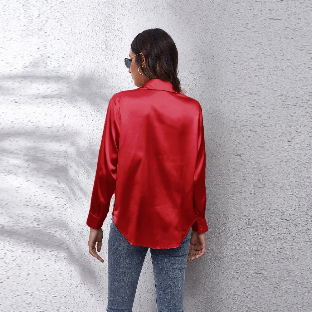 Satin Blouse Shirt Silk Tops Elegant Long Sleeve Loose Womens Blouses Camisas De Mujer Spring Autumn Streetwear Women Clothes 250411