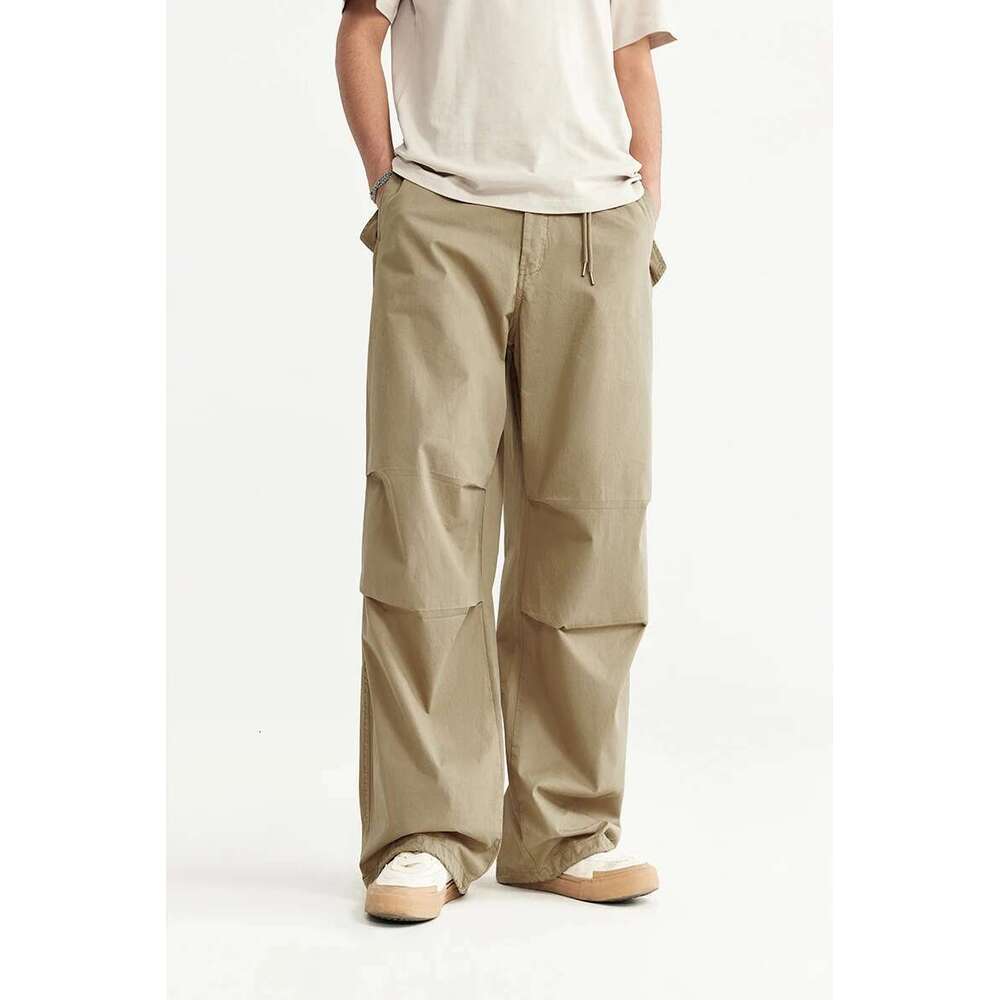 Baggy Parachute Streetwear Mens Elastic Waist Washed Cargo Pants Male 100% Cotton Trousers