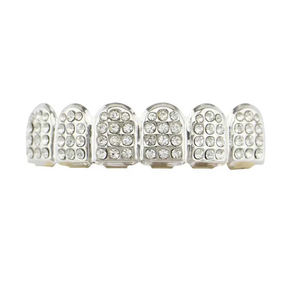 Hip hop rapper Zircon Crystal Shaker Teeth Grilz Hat Bottom Dental Bracket Metal Punk Personalized Teeth Jewelry Halloween T W250412