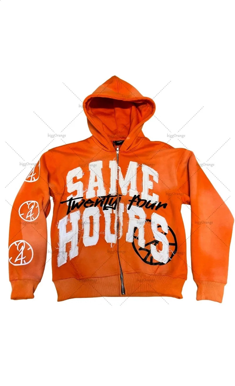 Y2K Harajuku Retro Color Zipper Hoodie American Fashion Hip Hop Street Clothing Punk Style Letter Printed Oversized Sweatshirt 250411