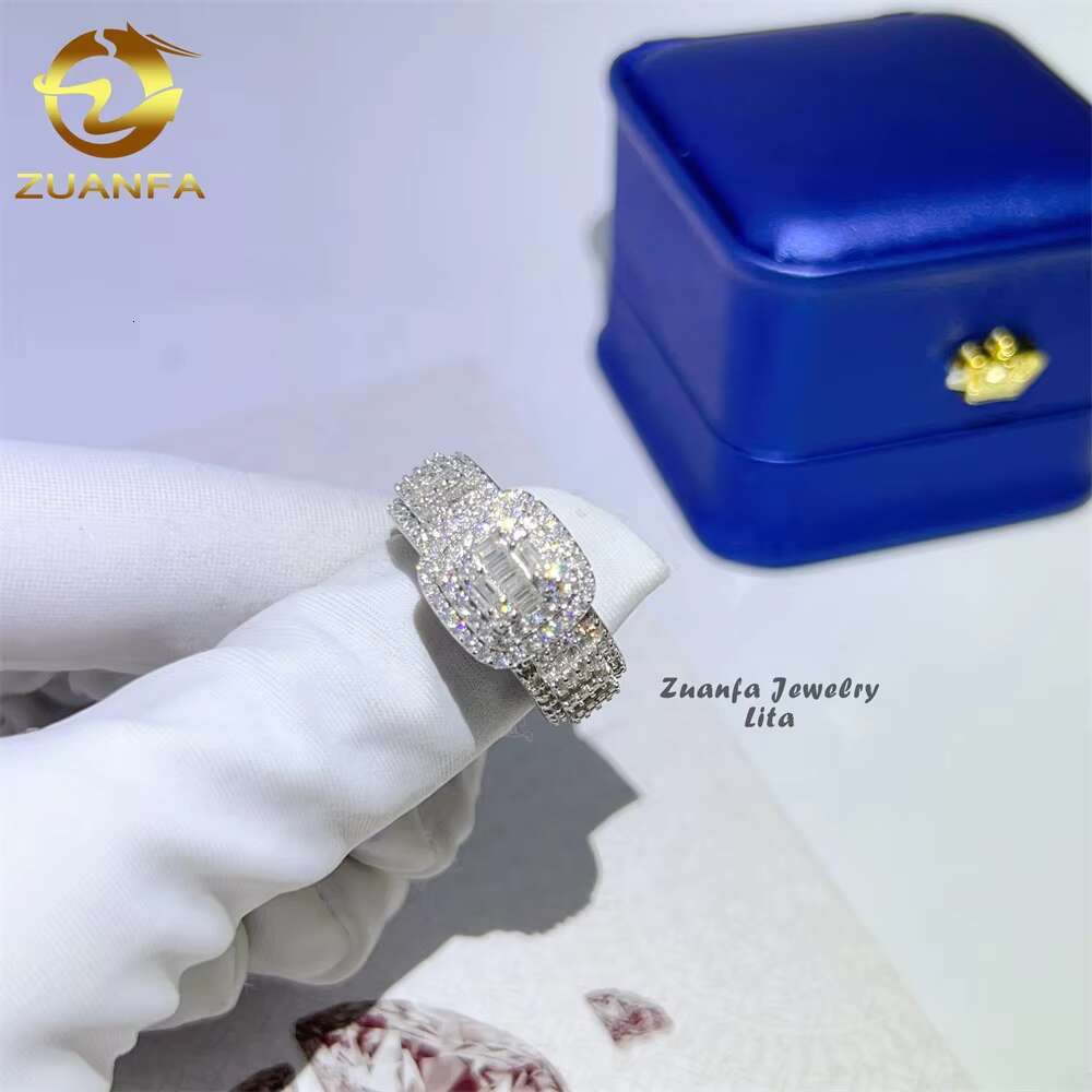 Bling Fashion Iced Out Wedding baguette Vvs Moissanite 925 Sterling Silver Men Diamond Ring