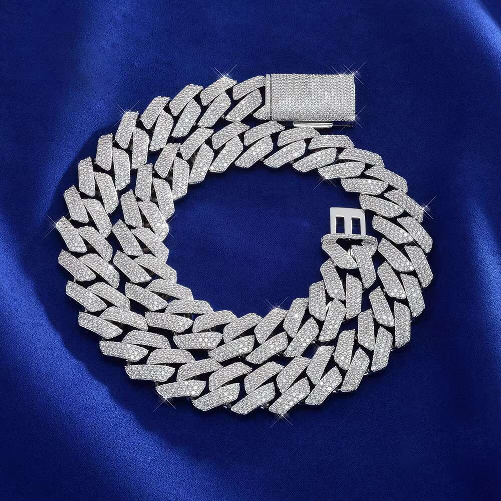 S925 Silver Moissanite Cuban Hip Hop 20mm Necklace and Bracelet