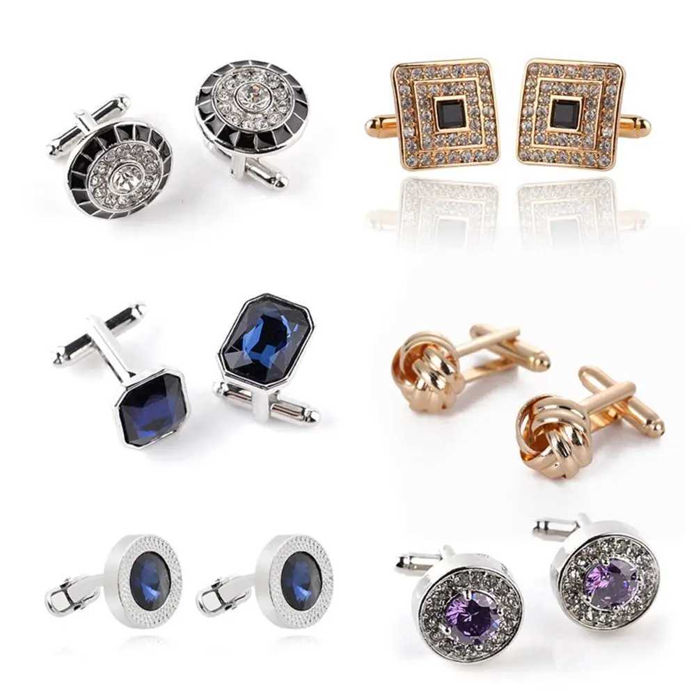 Elegant Style Knot White Crown Shirt Cufflinks Luxury Blue Mens CufflinksT250412