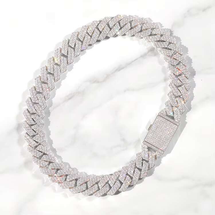 Moissanite Cuban Chain Multiple Size 2rows Cuban Necklace Hip Hop Stylish Bling 925 Silver Moissanite Cuban Link