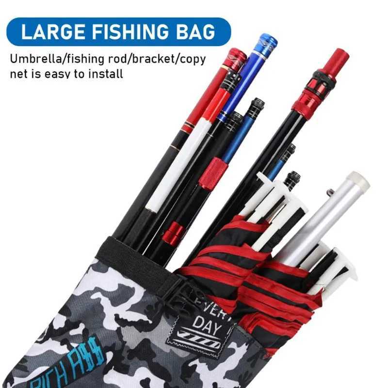 Outdoor Folding Fishing Bag Waterproof Large Capacity Fishing Rod Tackle Storage Bag Oxford Canvas Camouflage Fishing Pole Pouch Z250411