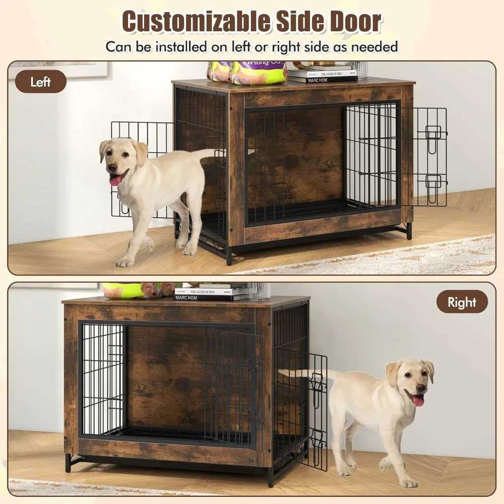 Dog cage side table with double doors and detachable pull-out tray left and right doors X250412