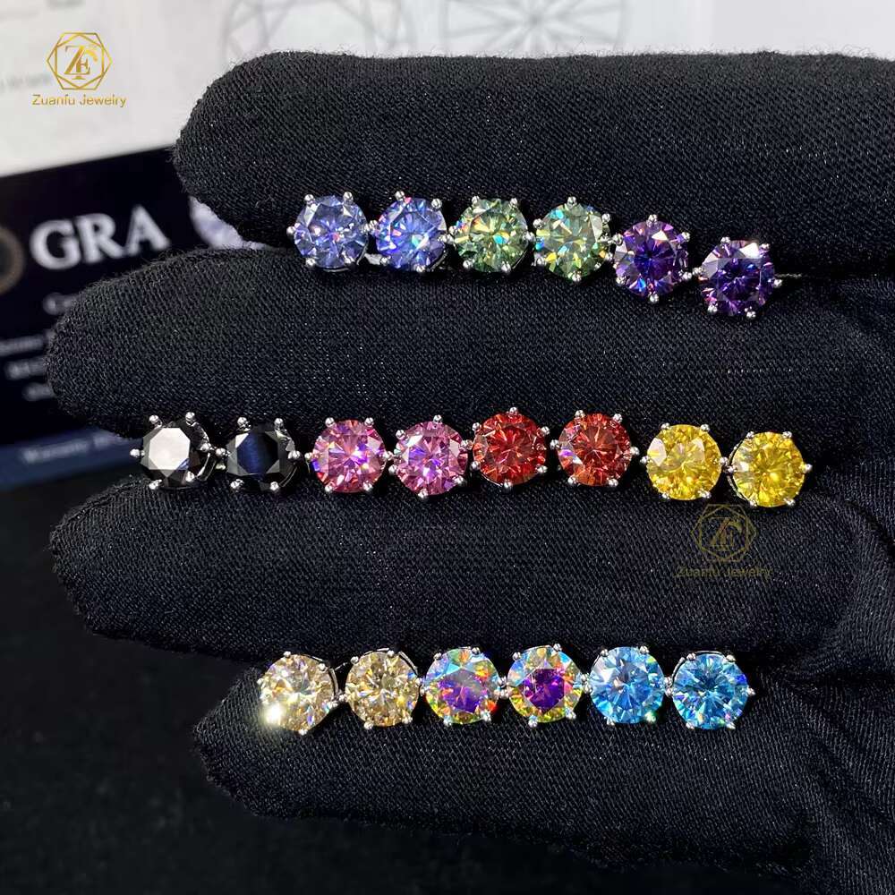 Real Moissanite 0.5CT 1CT 2CT 3CT Gold Plated 925 Sterling Silver Vvs Moissanite Stud Earrings with Gra Certificate