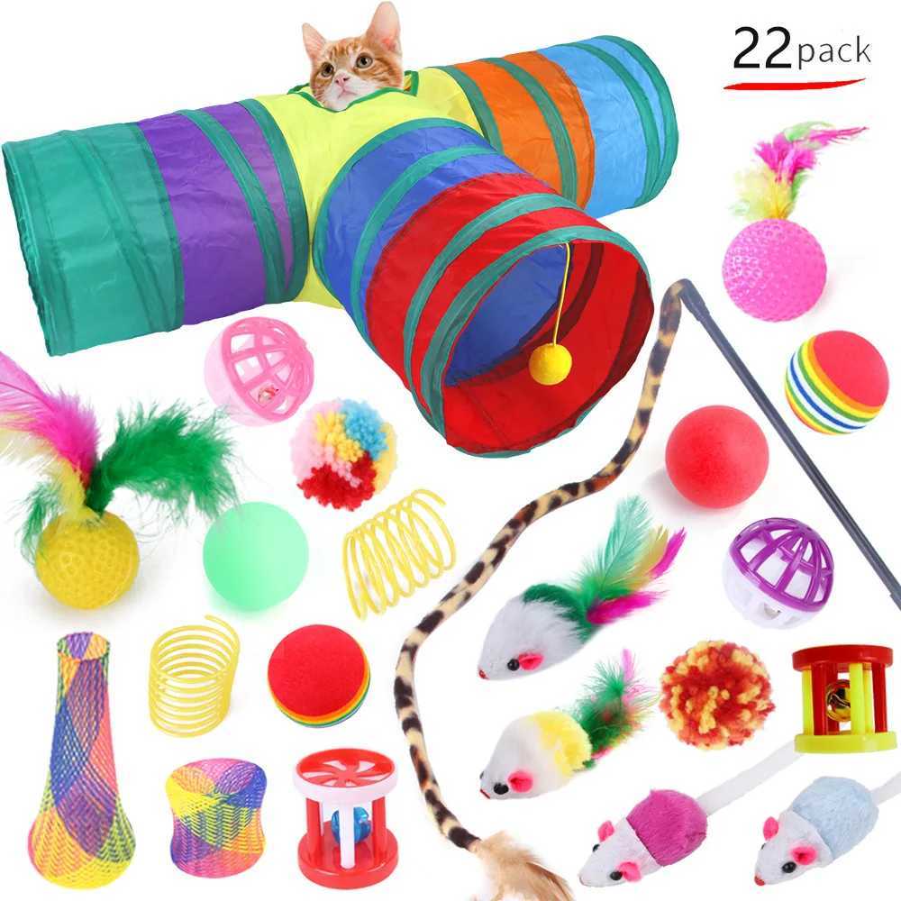 Double Pet Kitten Toys Various Cat Toy Combination Set Cat Toys Fun Cat Stick Sisal Mouse Bell Ball Cat Supplies 20 Piece Set Y250412