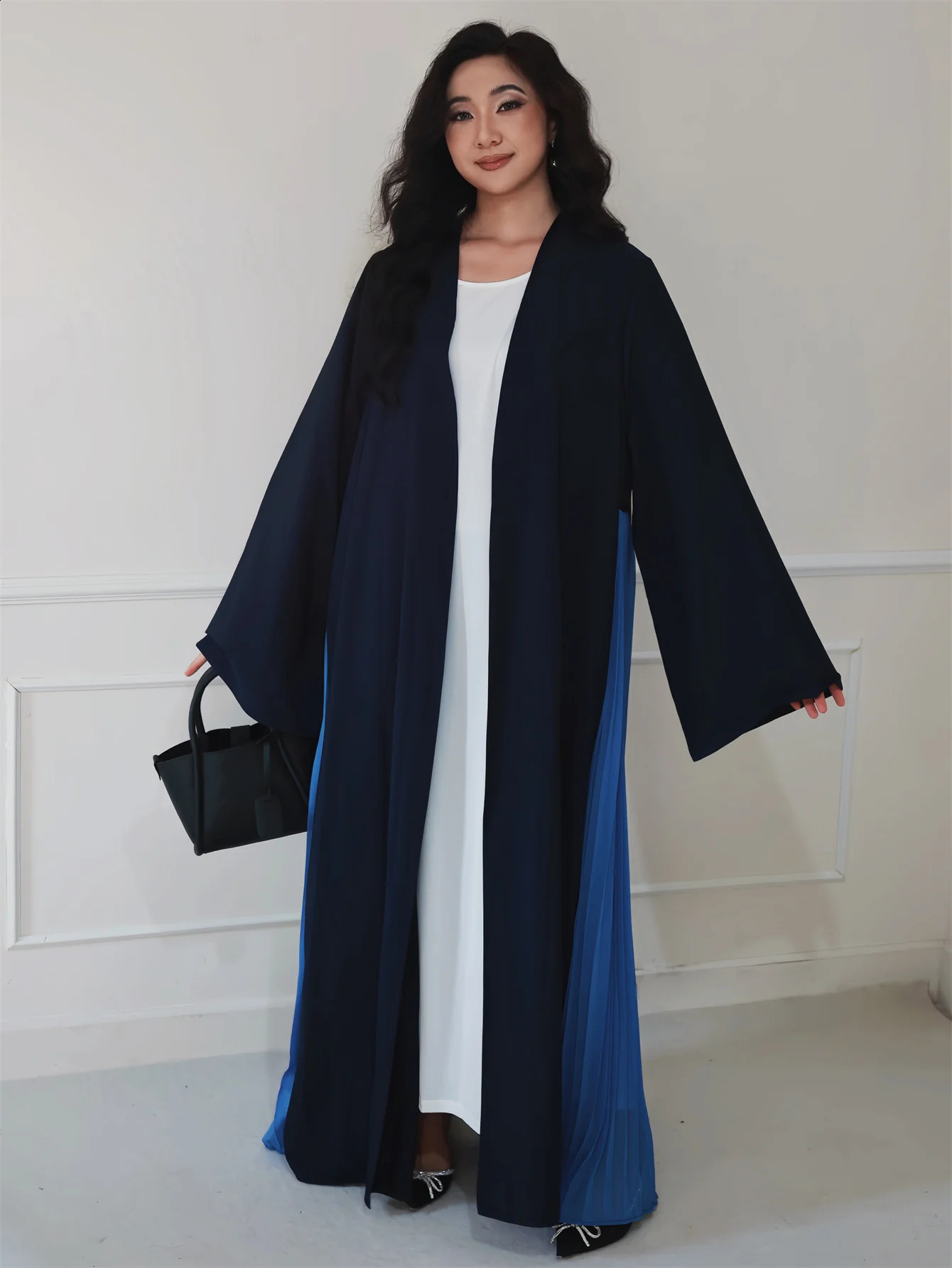Middle East Islamic Elegant Loose Abaya Muslim Open Front Abayas Long Sleeve Arab Kaftan Womens Jilbab Dress 250411