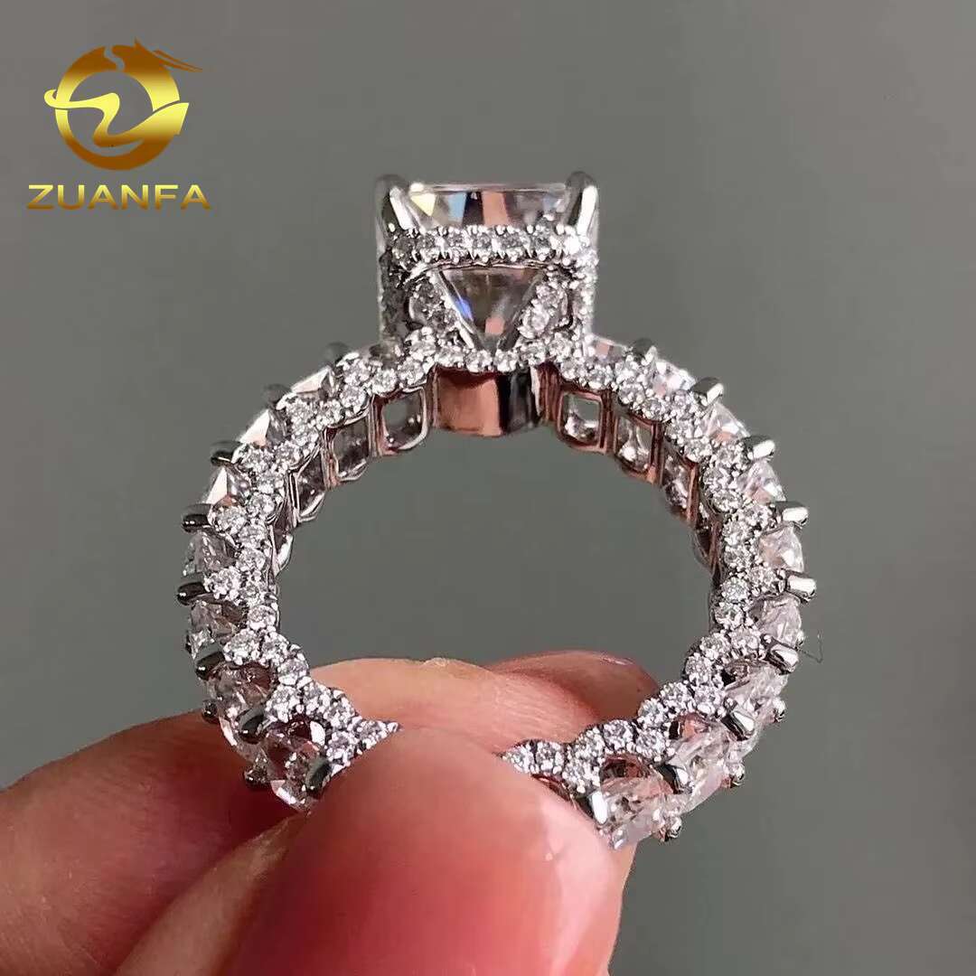 Luxury Fine Jewelry Super White Wedding Engagement Band GRA VVS Baguette Diamond Full Band Iced Out Moissanite Ring