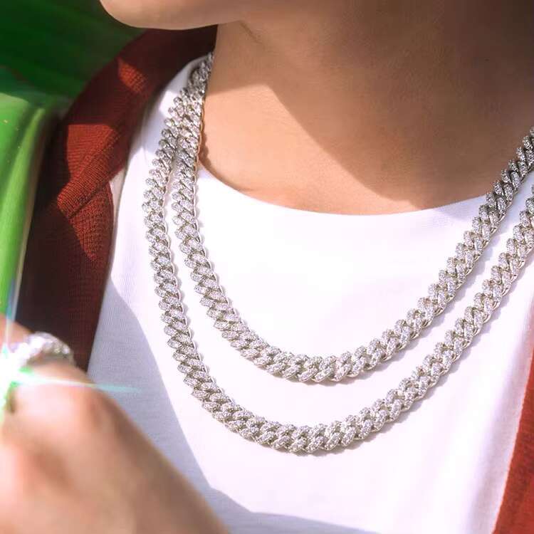 Bling Hip Hop Chain 6mm 10mm Single Row 925 Silver Necklace Pass Diamond Tester Moissanite Necklace Cuban Link Chain