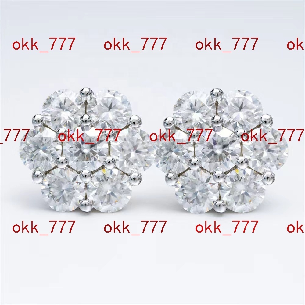 Cluster Flower Design Unisex Moissanite Earrings Men Hiphop 925 Sterling Silver Moissanite Stud Earrings Women