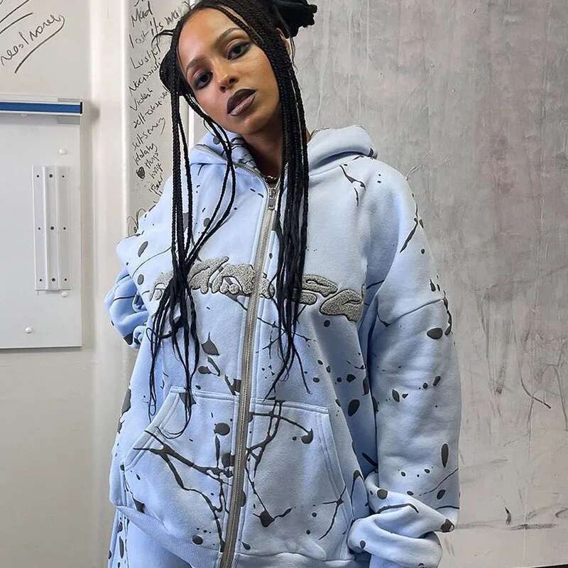 Street Wear Y2k Street Brand Retro Zipper Hoodie Printed Oversized Sportswear New Fashion 2000S Commuting Casual Jacket