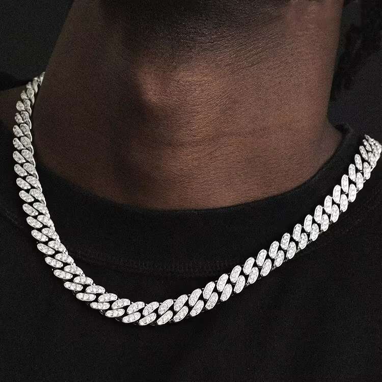 Bling Hip Hop Chain 6mm 10mm Single Row 925 Silver Necklace Pass Diamond Tester Moissanite Necklace Cuban Link Chain