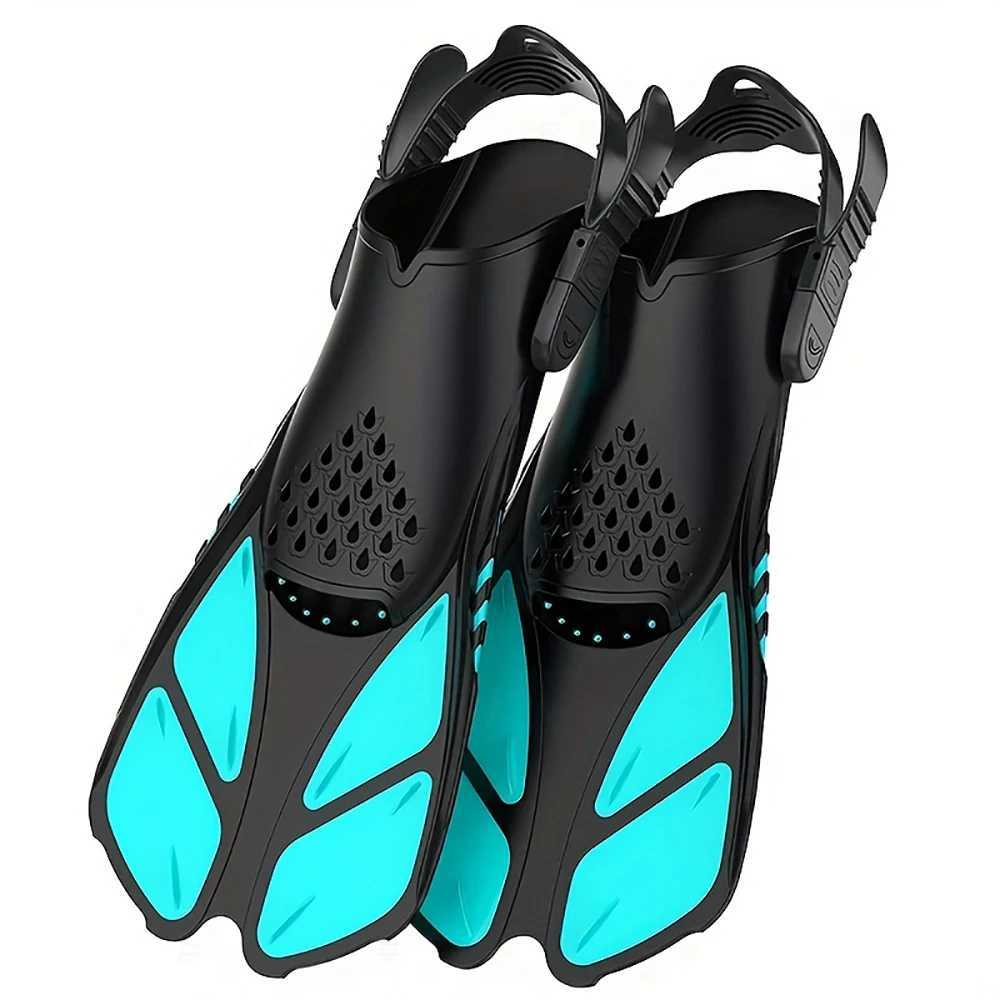 Inflatable fins adjustable adult buckle swimming flip cover short silicone diving shoes open high heels beach shoes professionalY250412
