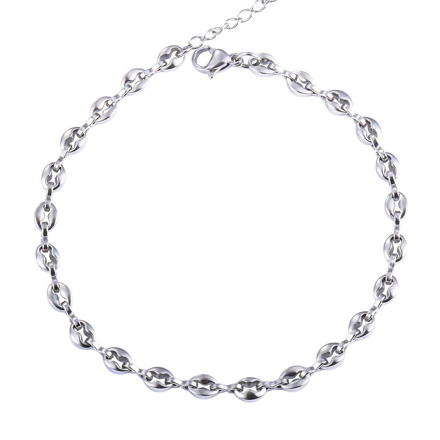5mm 4.5mm Stainless Steel Coffee Bean Chains Gold Silver Color Pig Nose Bracelets With Extender 3cm Punk Hip Hop Fashion JewelryC250411