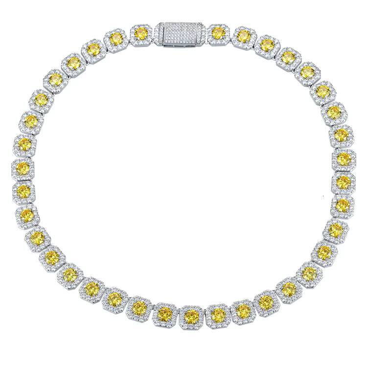 HipHop Jewelry 12mm White Halo Zircon Bracelet Fancy Square Clustered Tennis Chain with Gold Plated Brass Yellow Zircon