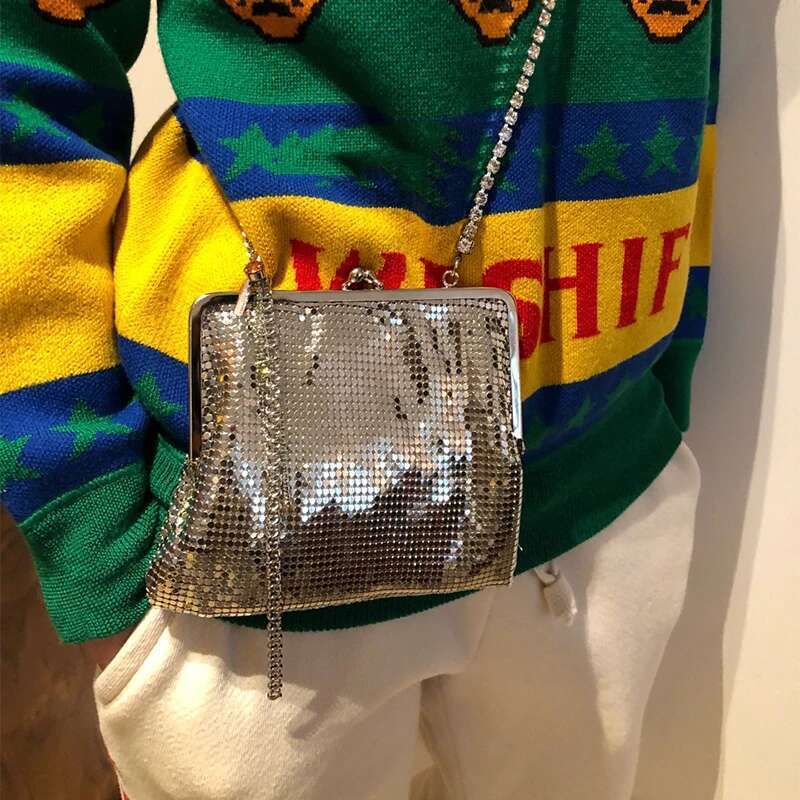 Handbag Women Designer Brand Sequin Female Clip Bucket Pu Leather Crossbody Shoulder Bag