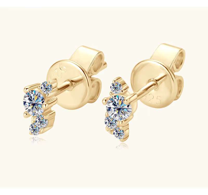 Trendy 925 Sterling Silver Gold Plated Moissanite Earrings Wholesale Flower-Shaped Studs for Weddings Parties and Gifts