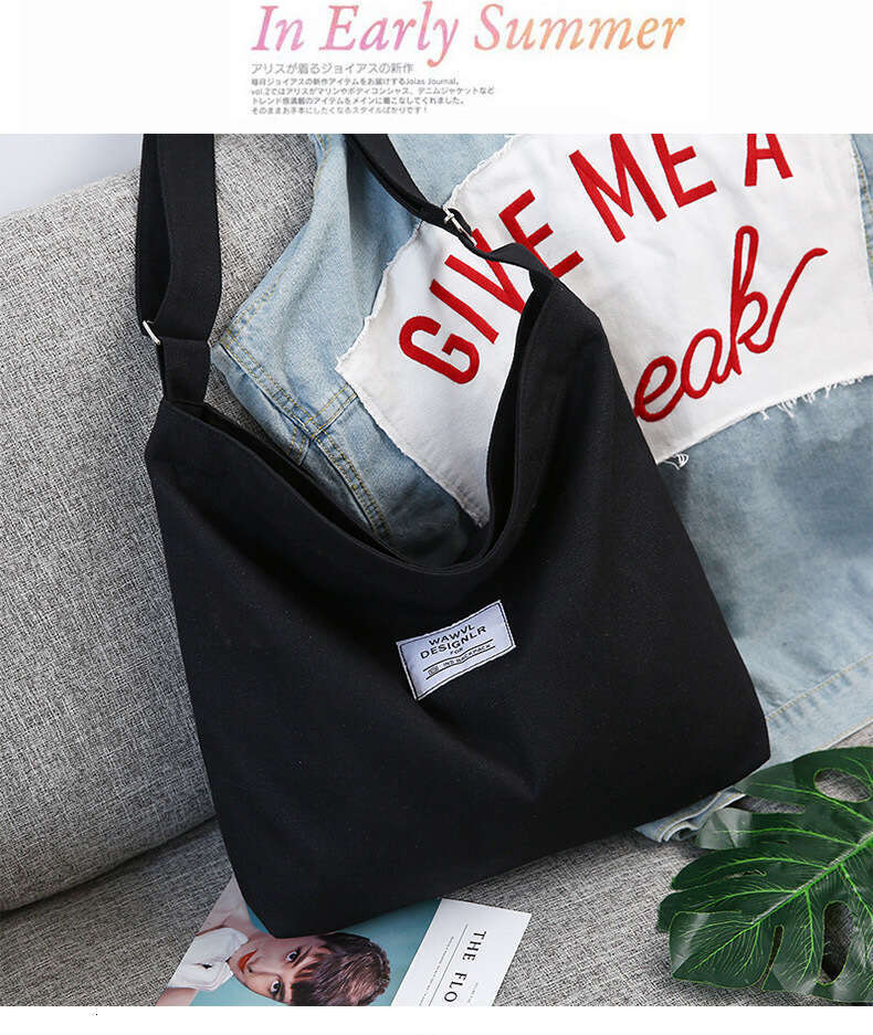 2025New Women's Big Korean Style Letter One Shoulder School Handheld Large Capacity Canvas Bag